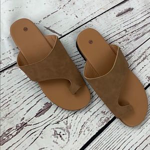 Light Brown Faux Leather Lightweight Toe Sandals